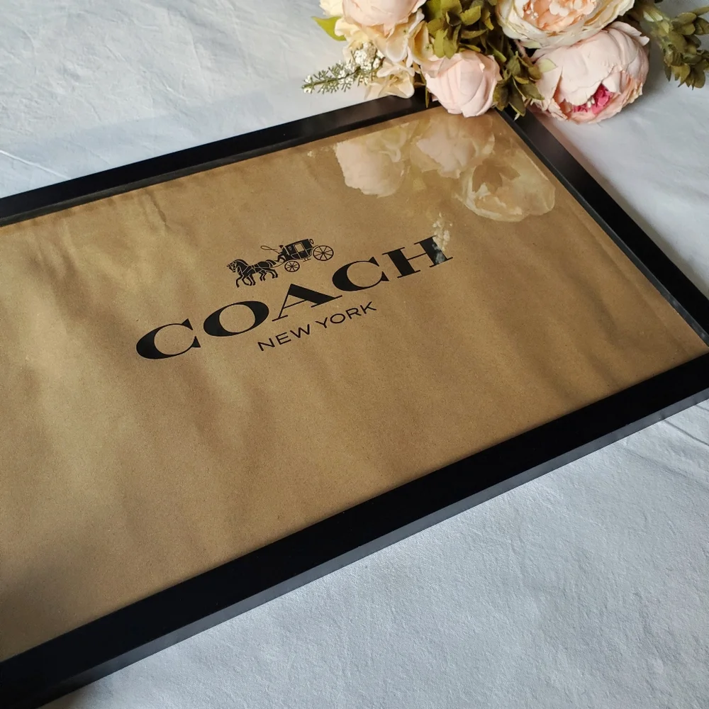 COACH Custom Framed Shopping Bag Wall Decor, Wooden Back 18" x 12" - Picture 2 of 7